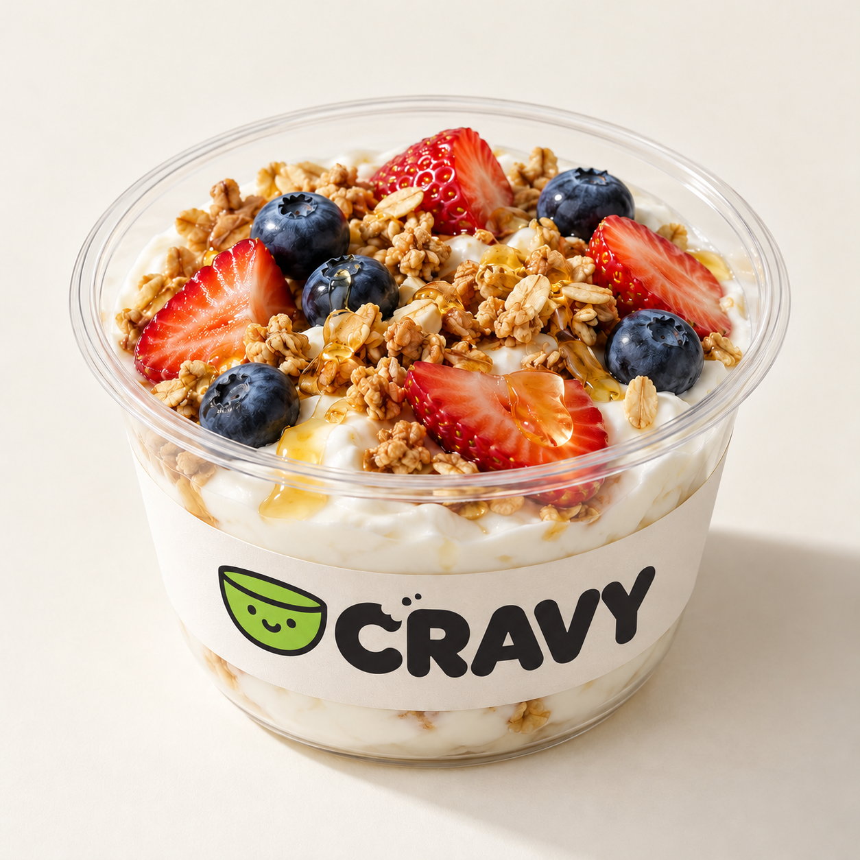 CRAVY granola, meyve ve ballı yoğurt kasesi